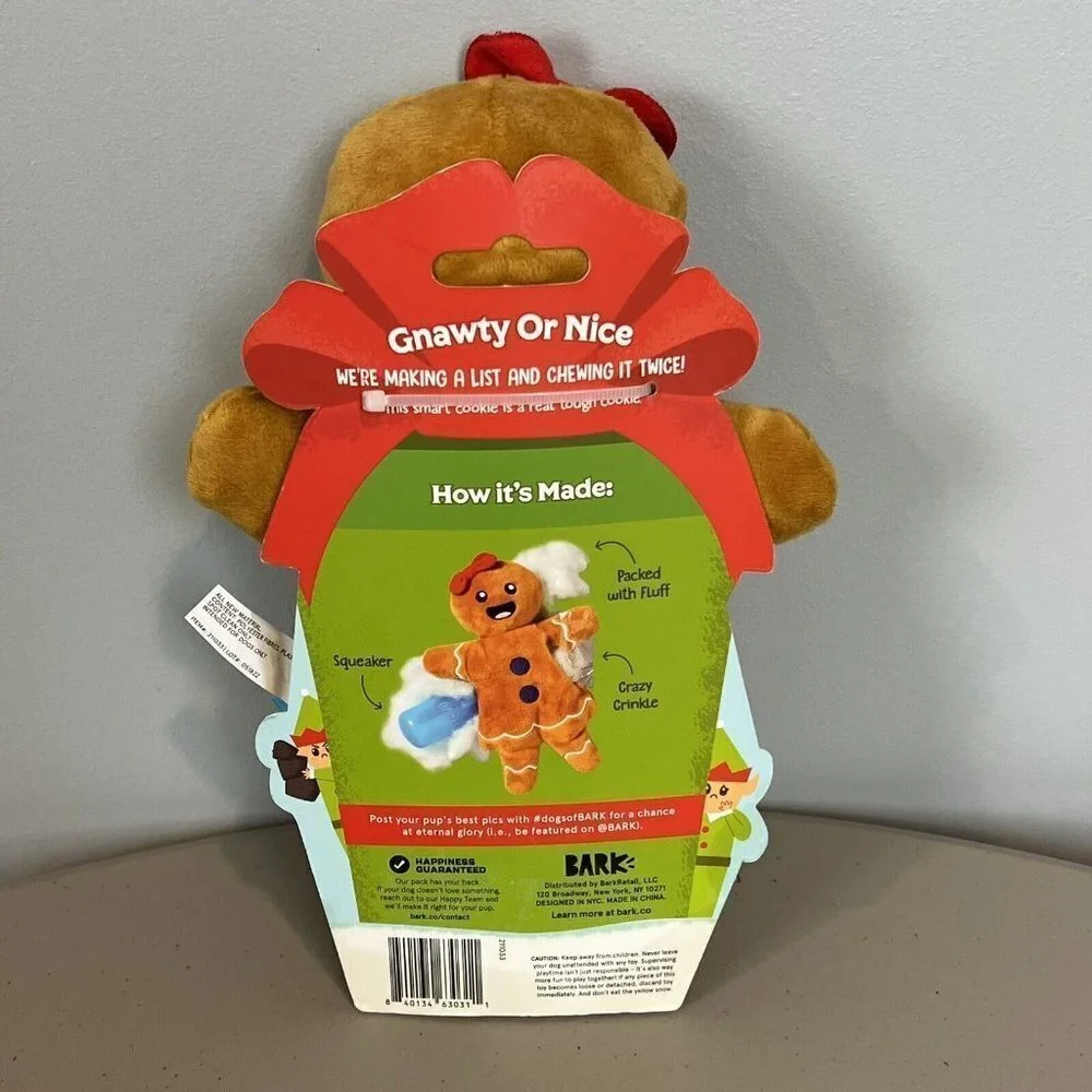 BARK Gnawty or Nice Gingerbroad Gingerbread Girl Christmas Dog Toy New Barkbox